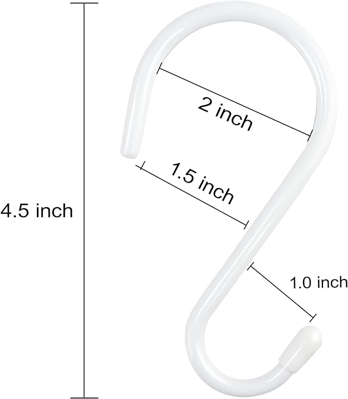 12 Pack 4-1/2 Inch White S Hooks for hanging, Large Vinyl Coated S Hangers Hooks Heavy Duty, Steel Metal Rubber Coated Closet Rod Hooks for Hanging Jeans Clothes Plant Pot Pan Cup Bathrooms Towel Robe