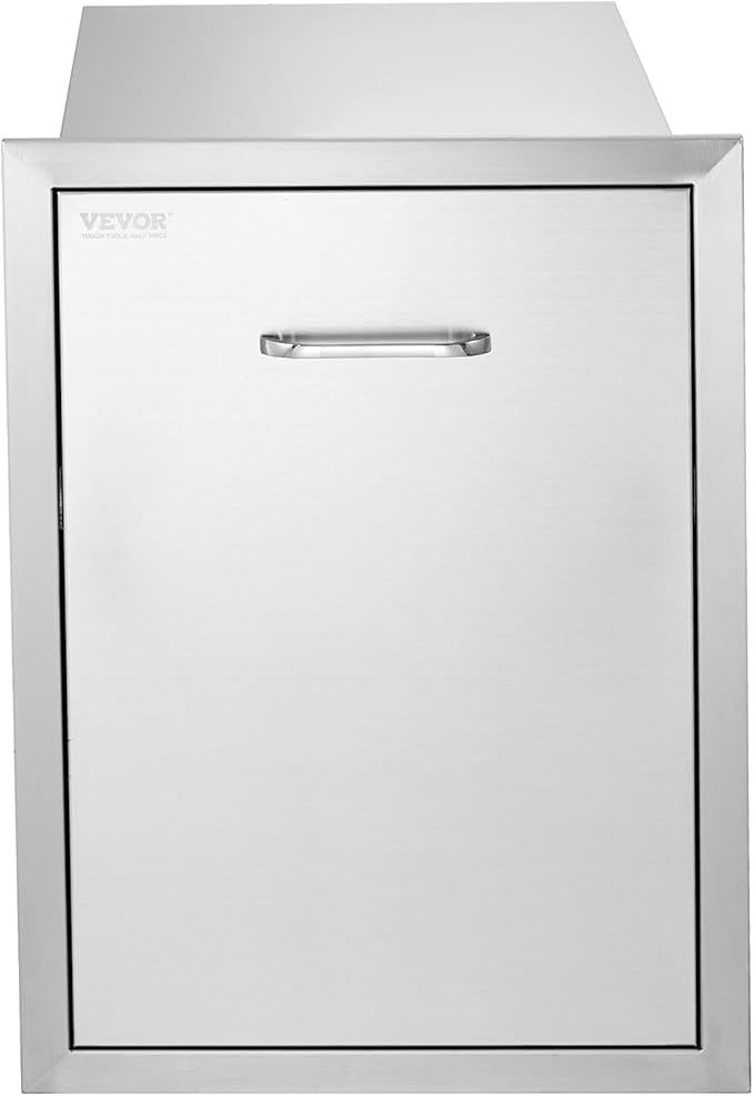 VEVOR Pull Out Trash Drawer 17.7x22.8 Inch Raised Style Trash Bin with Pull-Out Tray Stainless Steel Trash Drawer with Handle for Outdoor Kitchen BBQ Island, Trash Can NOT Included