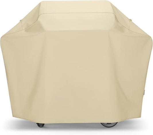SunPatio Grill Cover 58 Inch, Heavy Duty Waterproof Barbecue Cover, Outdoor Charcoal Gas Grill Protector, All Weather Protection Compatible for Weber Char-Broil Nexgrill Kenmore and More, Beige