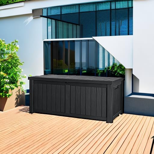 Devoko 120 Gallon Resin Deck Box Waterproof Indoor Outdoor Storage Box Lockable Large Storage Container for Patio Furniture Cushions and Garden Tools