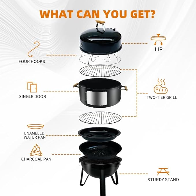 17 Inch Full enameled Multi -purpose Smoke BBQ Table-top barbecue grill Adjustable Temperature Vertical Heavy Duty Firepit and Pizza oven in yard double cooking area