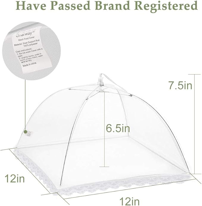 Onarway 3 Pack Food Covers 12 Inch Pop-Up Encrypted Mesh Plate Serving Tents, Fine Net Screen Umbrella for Outdoors, Parties, Picnics, BBQs, Reusable and Collapsible