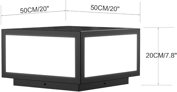 Outdoor Modern Post Light, LED Fence Deck Cap Light High Voltage Wired Lantern Column Lamp for Flat Surface Patio Garden Decoration with IP54 (High Voltage Wired, 20 * 20 * 9.8 Inch)