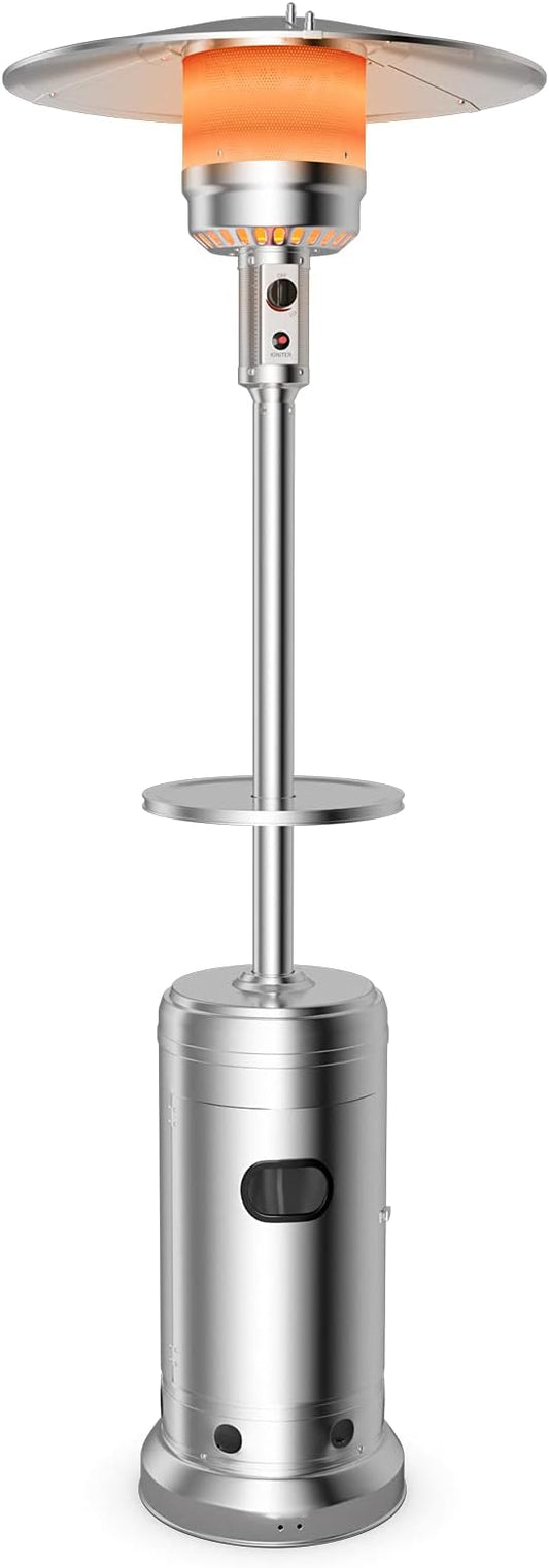Tangkula 48,000 BTU Propane Heater with Wheels, Outdoor Heater with Shelf Tabletop, Stainless Steel Burner, Auto Shut Off & Tip-Over Protection, Portable Patio Heater for Outdoor Use