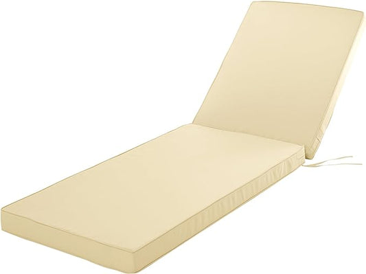 Chaise Lounge Cushion for Outdoor Furniture, Waterproof Fade and Tear Resistant Lounge Deck Chair Cushions for Patio Lawn Pool Resort Hotel, 72x21x3 Inch, Beige