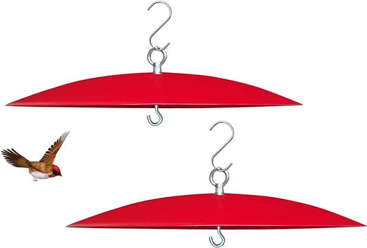 Bird Feeder Baffle, Metal Hummingbird Feeder Rain Guard for Bird Houses,13 inch Hanging Baffle Weather Guard for Outside Red 2 Pack