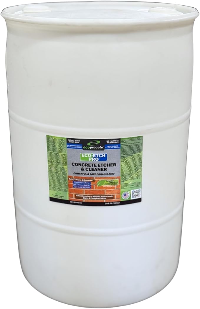 Eco Etch Pro Concrete Cleaner & Etcher Dissolver - Efflorescence, Rust & Dirt Remover from Brick, Driveway, Garage - Gentle Substitute for Citric Acid - Non-Toxic & Safe - 55 Gallon