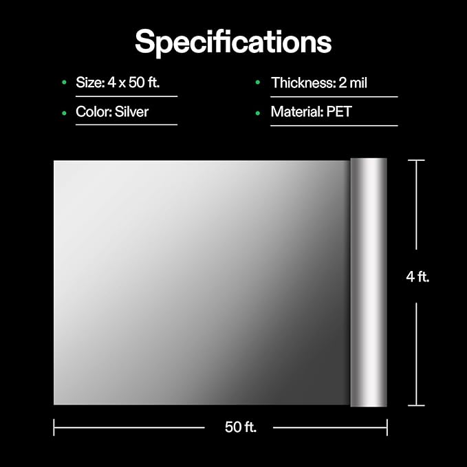 VIVOSUN Highly Reflective Mylar Film Roll 4FT x 50FT for Outdoor Grow Room Indoor Decoration Aluminum Paint Coated 2 Mil Silver
