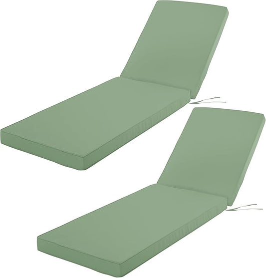 Outdoor Chaise Lounge Cushion Set of 2, Fadesafe Water-Repellent Lounge Deck Reclining Chair Cushions for Patio Furniture Lawn Pool Resort Hotel, 80x26x3 Inch, Sage Green