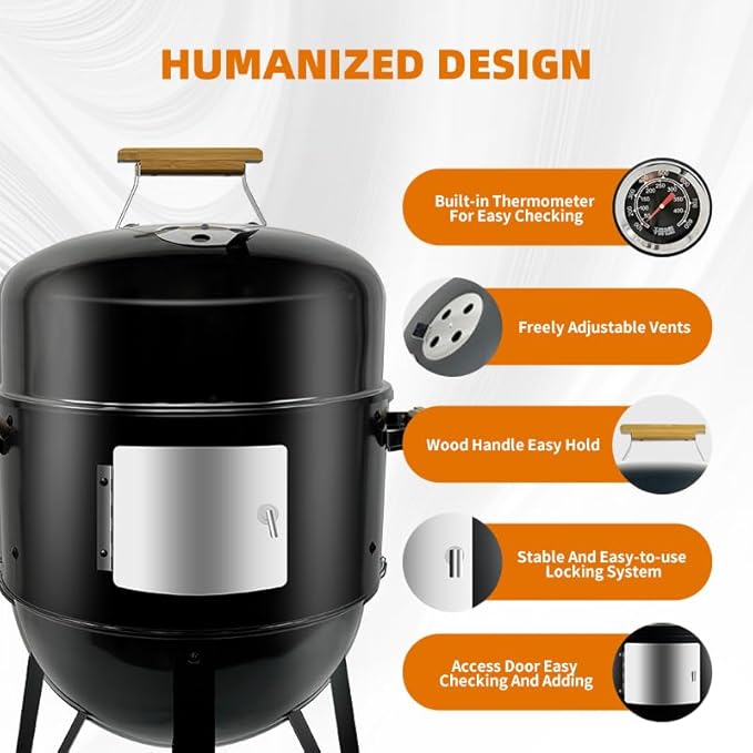 17 Inch Full enameled Multi -purpose Smoke BBQ Table-top barbecue grill Adjustable Temperature Vertical Heavy Duty Firepit and Pizza oven in yard double cooking area
