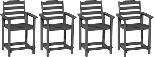 HDPE Tall Adirondack Chair Set of 4, Weather Resistant Balcony Chairs for Garden, Backyard, Poolside, Capacity 300 LBS(4 PCS, Black)