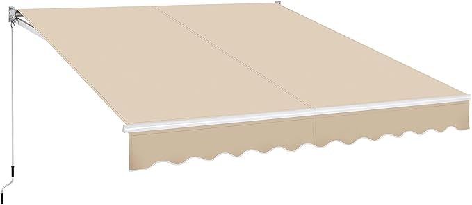 Yaheetech 10 × 8 Ft Patio Awning, Retractable Sun Shade Awning with Manual Crank Handle, Manual Aluminum Deck Awning for Patio/Balcony/Yard, 280g/m² Polyester, Beige