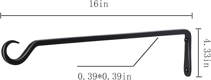 16 inch Plant Hanger, Sturdy Hanging Plant Bracket Outdoor, Hanging Plant Wall Hook Heavy Duty, for Hanging Bird Feeders, Planters, Lanterns, Wind Chimes, Indoor/Outdoor Use, Black, Set of 2