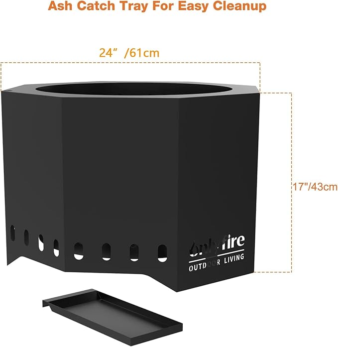 Onlyfire Wood Burning Fire Pit with Ash Pan, 24 Inch Portable Outdoor Bonfire Firepit for Camping Tailgating Patio Backyard Party Outside, Smokeless Wood Fire Fireplace, Modern Black FP013