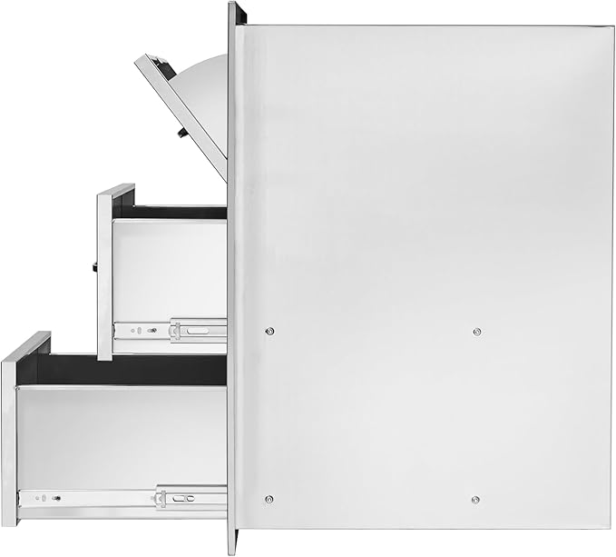 VEVOR 17W x 30H x 21D Inch Outdoor Kitchen Stainless Steel Double Access Drawers with Paper Towel Holder Combo for BBQ Island or Grill Station