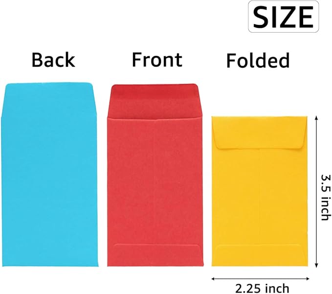 100 Pieces Colorful Small Coin Envelopes Self-Adhesive Seed Envelopes Mini Parts Small Items Storage Packets Envelopes for Garden, Office or Wedding Gift (2.25×3.5 inch)