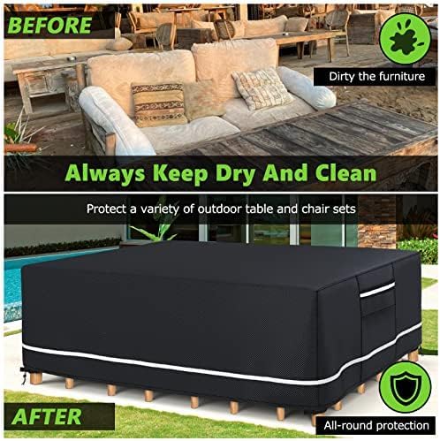 Patio Furniture Covers Waterproof, Heavy Duty 600D Outdoor Furniture Covers for Outdoor Dining Table and Chair,Tear Resistance and Anti-UV, 74"L x 47"W x 28"H, Black with White Border