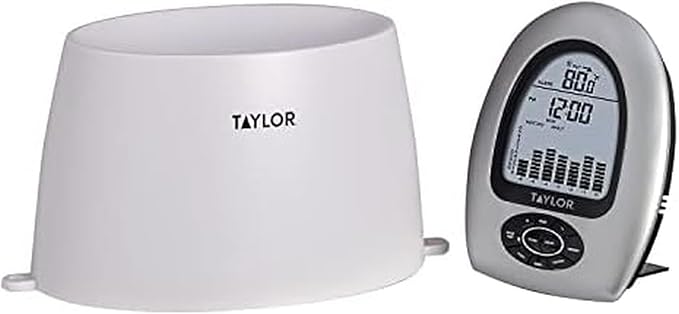 Taylor Wireless Digital Rain Gauge and Thermometer, Measure and Monitor Precipitation, Indoor Outdoor Thermometer, Easy-to-Read Display for Home, Office, Greenhouse, and Indoor Areas, 5-inch, White