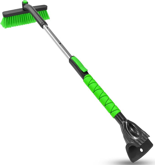 SEAAES 33 Inch Ice Scraper with Snow Brush for Car Windshield, Extendable Snow Scraper and Brush with Foam Grip for Truck SUV Vehicle Window - Green
