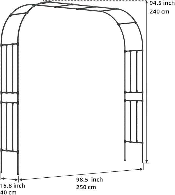 Metal Garden Arch - Length: 98.5in, Wide: 15.8in Garden Arches Trellis for Climbing Plants Outdoor - Garden Arch for Lawn, Party, Ceremony Wedding Decoration (Black)