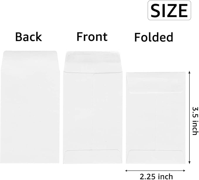 100 Pack White Small Coin Envelopes Self-Adhesive Kraft Paper Seed Envelopes Mini Parts Small Items Stamps Storage Packets Envelopes for Garden, Office or Wedding Gift (2.25"×3.5")