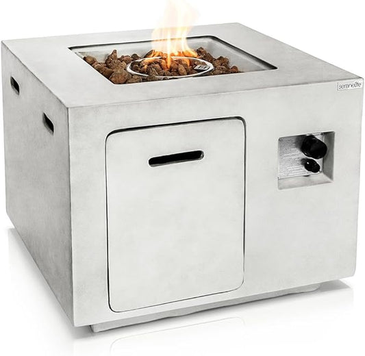 Outdoor Propane Fire Pit Table - CSA/ETL Certified Safe 40,000BTU Pulse Ignition Weatherproof Square Propane Gas Fire Table - Adjustable Flame, Thermocouple - PVC Cover, Lava Rock
