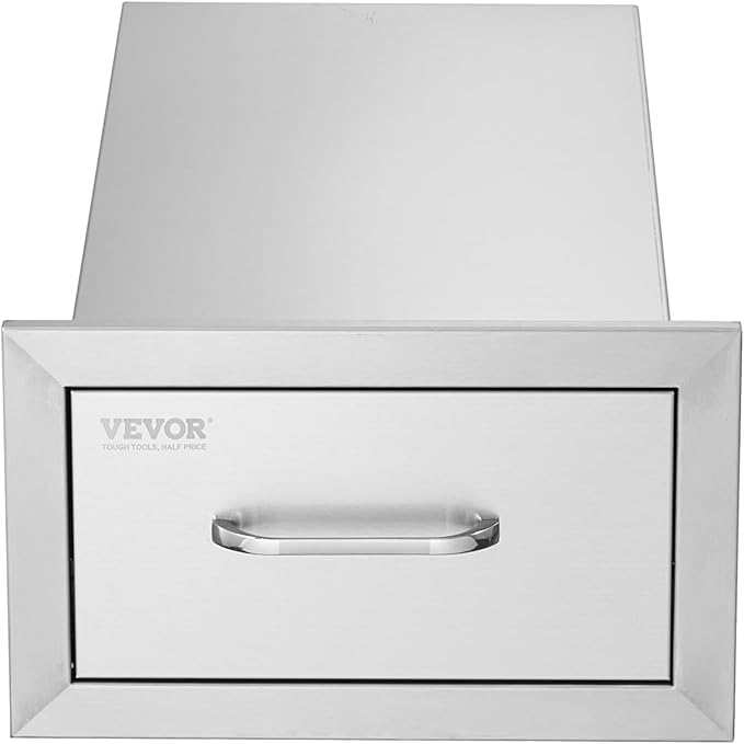 VEVOR 14x8.5 Inch Outdoor Kitchen Drawers Stainless Steel, Flush Mount Double Drawers,14W x 8.5H x 23D Inch, with Stainless Steel Handle, BBQ for Outdoor Kitchens or BBQ Island