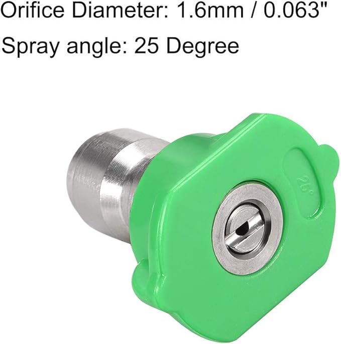 uxcell Pressure Washer Spray Nozzle Tips, 1/4" Stainless Steel, 2 Pcs (25 Degree, 1.6mm Orifice Diameter)