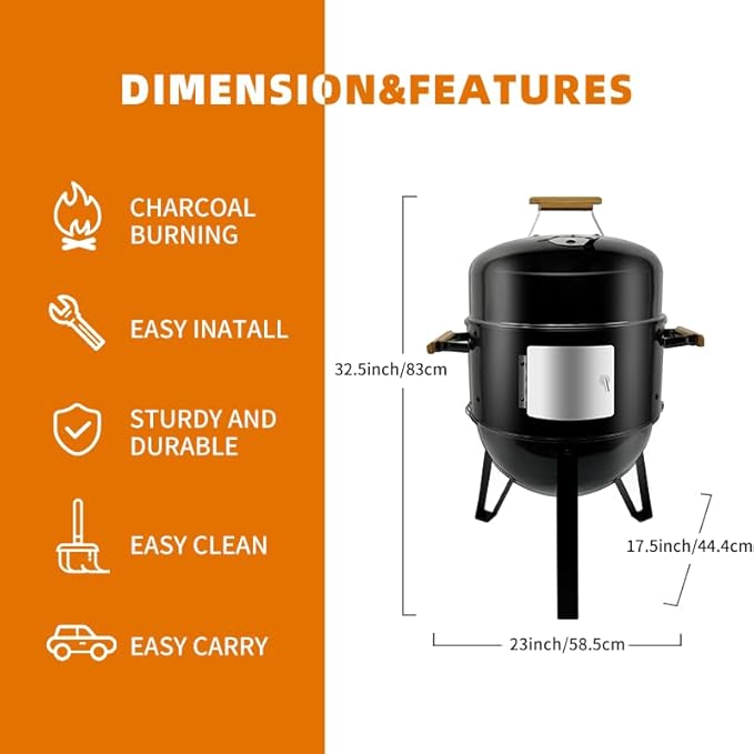 17 Inch Full enameled Multi -purpose Smoke BBQ Table-top barbecue grill Adjustable Temperature Vertical Heavy Duty Firepit and Pizza oven in yard double cooking area
