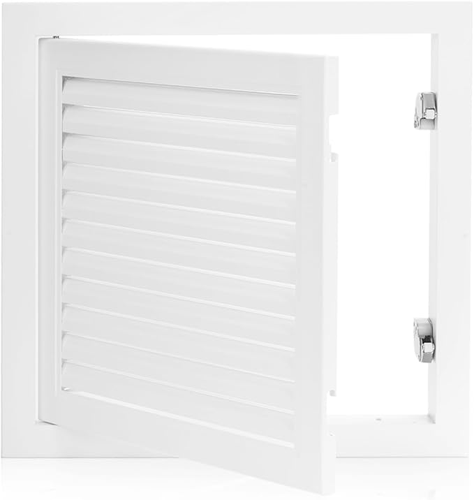 13.5 x 13.5 inch - Access Doors - Access Panel for Drywall with Push-Button Switch - Access Panel with Vent - Aluminum Alloy - White - Good Ventilation - Inside Dimensions: 12 x 12 inch