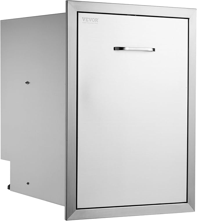 VEVOR Pull Out Trash Drawer 17.7x22.8 Inch Raised Style Trash Bin with Pull-Out Tray Stainless Steel Trash Drawer with Handle for Outdoor Kitchen BBQ Island, Trash Can NOT Included