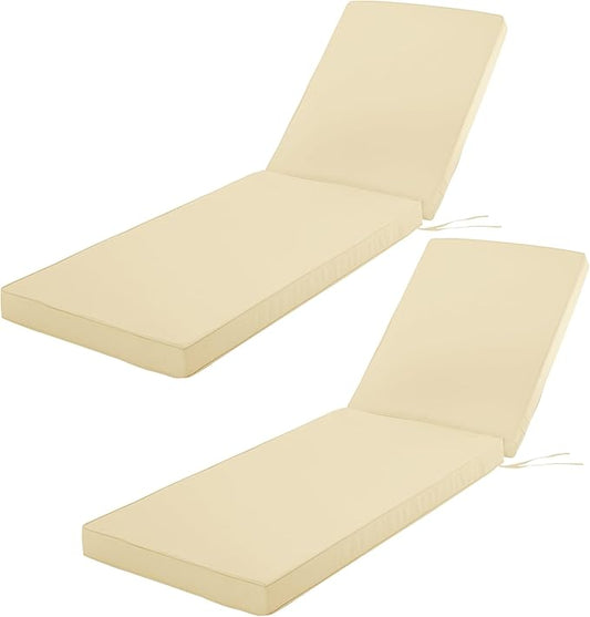 Outdoor Chaise Lounge Cushion Set of 2, Fadesafe Water-Repellent Lounge Deck Reclining Chair Cushions for Patio Furniture Lawn Pool Resort Hotel, 80x26x3 Inch, Beige