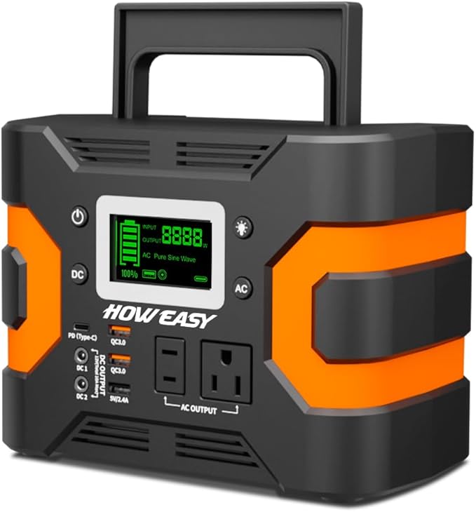 HOWEASY Portable Power Station 300W, 236Wh Solar Generator with Pure Sine Wave 110V AC Output, Backup Lithium Battery with LED Light for Outdoor Camping Travel Home Blackout