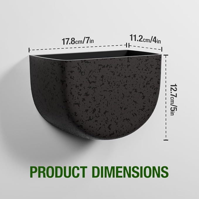 2 Pack Wall Hanging Planter Pots for Indoor and Outdoor Plants, 7 Inch Half-Moon-Shaped Plastic Wall Planter, Wall Mounted Succulent Planters (Iron)