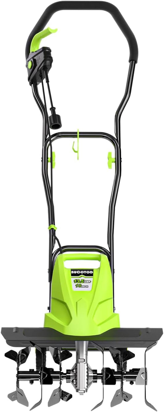 18-Inch 13.5 Amp Tiller/Cultivator with 6 Steel Tines, 3-Adjustable Wheels, Foldable Handle, 8'' Tilling Depth Electric Corded Tillers, Electric Garden Rototiller for Garden Lawn Soil Digging