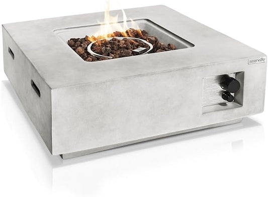 Outdoor Propane Fire Pit Table - CSA/ETL Certified Safe 40,000 Pulse Ignition Weatherproof Square Propane Gas Fire Table - Adjustable Flame, Thermocouple - PVC Cover, Lava Rock - SereneLife SLNFLAG31