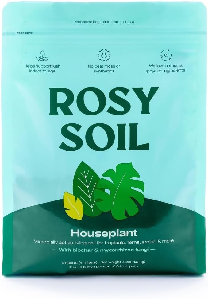 Rosy Soil Indoor Potting Soil for House Plants - Organic Potting Soil Mix for Indoor Plants - Enriched w/Root-Boosting Biochar for Foliage Plants, Flowers, Herbs - Peat Free, Less Prone to Gnats - 8qt