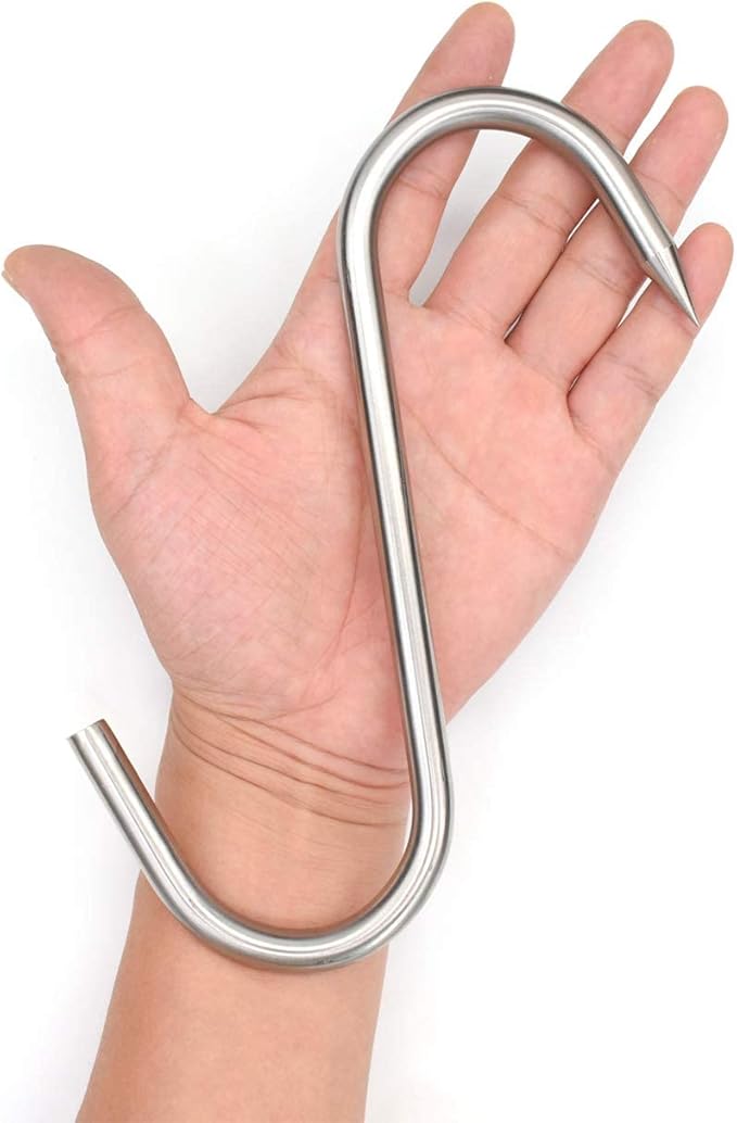 Meat Hook, 8Inch 10mm Heavy Duty S-Hooks Stainless Steel Meat Processing Butcher Hooks (10mm8inch)