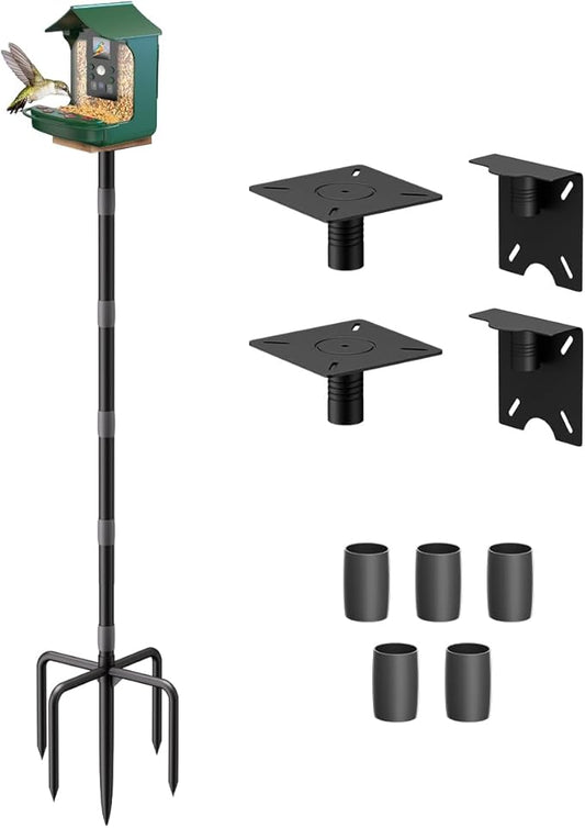 90inch Upgrade Bird House Pole for Outdoor Bird Feeder Bath, Heavy Duty Adjustable Birdhouse Stand Holder with 4 Plates & 5 Prong Base for Garden, Yard, Outside(NO Birdhouse & Birdbath)