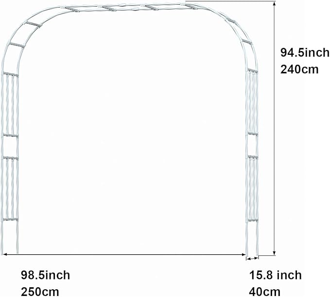 Metal Garden Arch - 98.5 in x 15.8 in, White - Trellis for Climbing Plants - Outdoor Arch for Lawn, Party, Ceremony Wedding Decoration