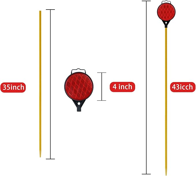 Orange Driveway Reflectors, Reflective Driveway Markers, 2-Way reflector,Snow Markers for Driveway 43 Inch Fiberglass Rod(Pack of 8)