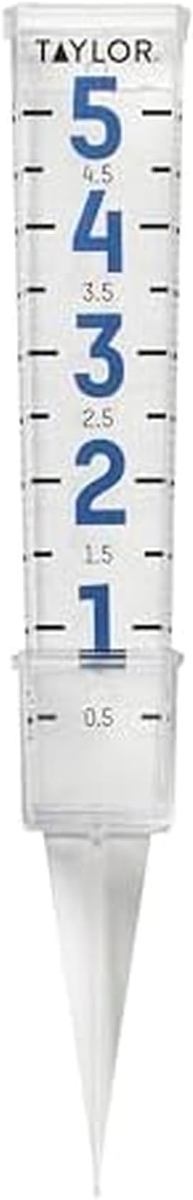 Taylor Metallic Numbers Rain Gauge, Measure and Monitor Precipitation, Easy to Read for Backyard, Patio, Garden, and Lawn, 5-inch, Clear