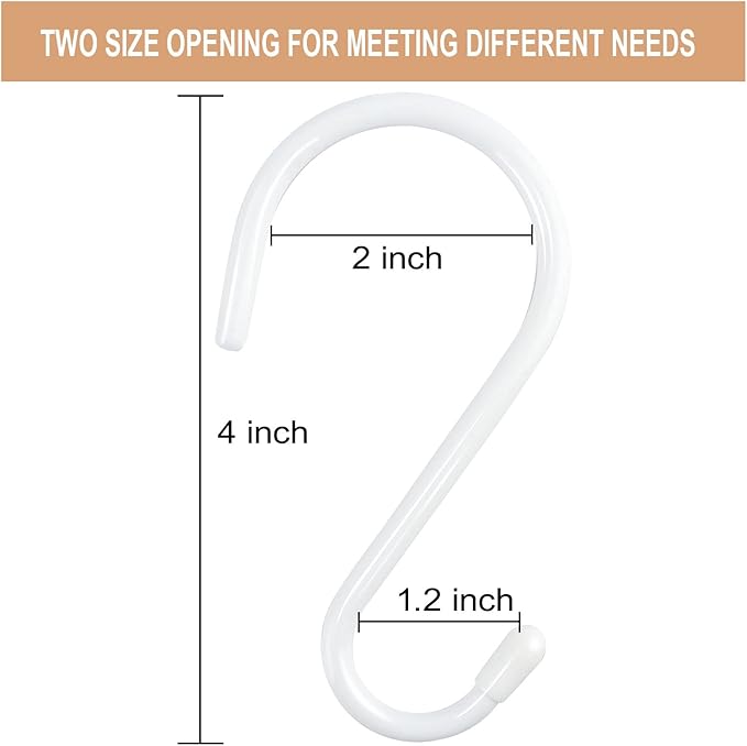 24 Pack 4 Inch Vinyl Coated S Hooks - Heavy Duty Large S Hooks for Hanging Plants, Closet, Garden, Jeans, Jewelry, Pot, Pan, Cups, Towels