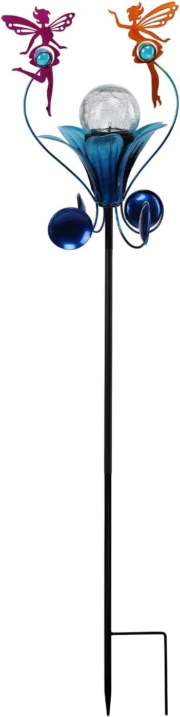 VCUTEKA Solar Lights Outdoor Metal Garden Stake Waterproof Crackle Glass Globe Garden Decor Fairy for Pathway, Lawn, Patio, Yard