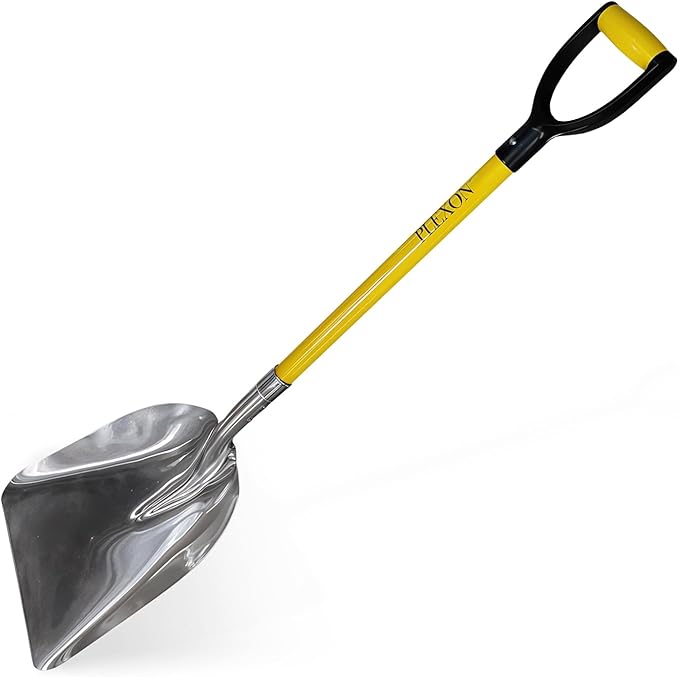 Plexon Metal Scoop Shovel 12" Blade - Aluminium Steel Snow Shovel for Driveway - Heavy Duty Snow Shovel for Car - Fiberglass Handle & Plastic D-Grip - Outdoor Garden Yard, 48" Length