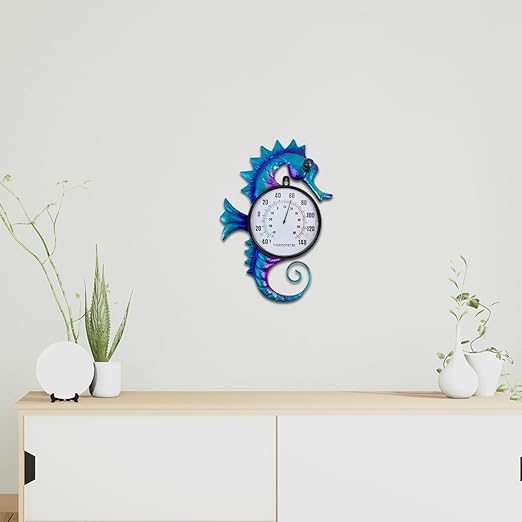 14" Seahorse Shape Outdoor Thermometer, Indoor Wall-Mounted Thermometer No Need Battery, Easy to Read for Patio Garden Living Room Decor