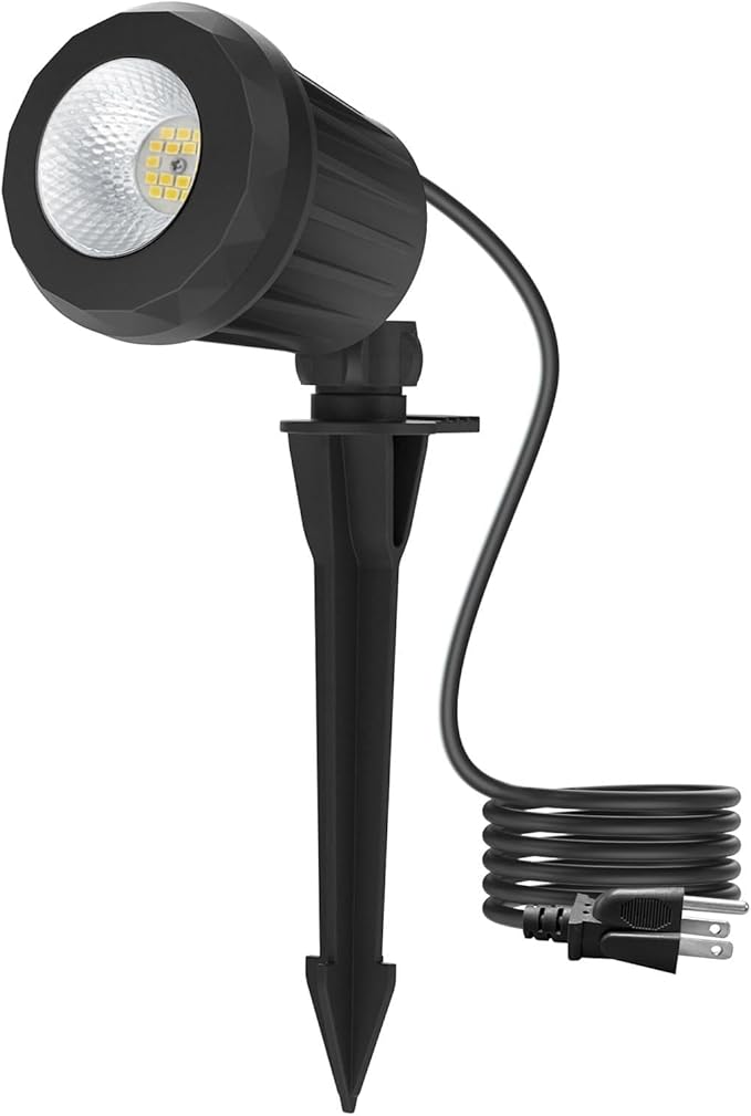 Spotlight Outdoor, 2700K Warm White 10W LED Landscape Spot Lights with RGB 3 Lenses, IP67 Waterproof, 120V Plug-in for Holiday & Everyday Decor in Yard Garden Lawn Tree(1 Pack, Black)