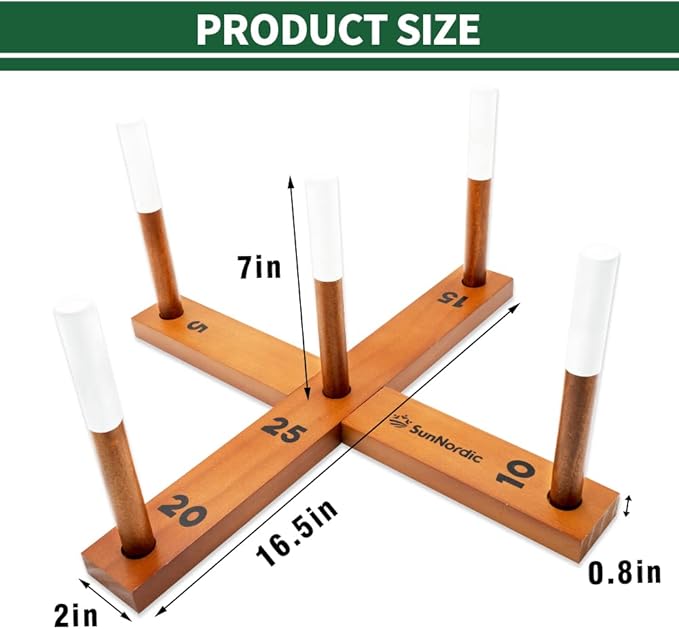 Wooden Ring Toss Game Set, Backyard Beach Camping Game with Toss Rings & Portable Carrying Bag, Outdoor Lawn & Yard Games for Kids, Adults & Family