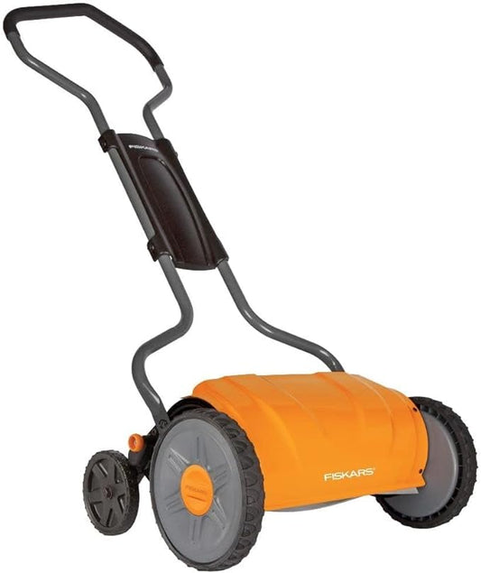 Fiskars Push Mower - 17" Cut Width Manual Reel Mower with No Motor - Grass Cutter with Steel Blades that Stay Sharp - Eco-Friendly Cordless Grass Trimmer for Lawn Care