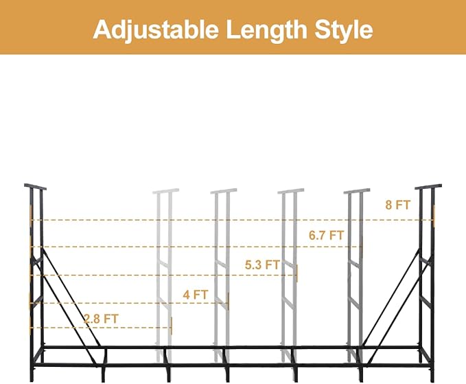 Vailge Firewood Rack Outdoor 8FT with Waterproof Firewood Carrier Bag, Adjustable Heavy Duty Steel Firewood Holder Storage, Log Rack for Fireplace, Fire Pit, Backyard, Camping